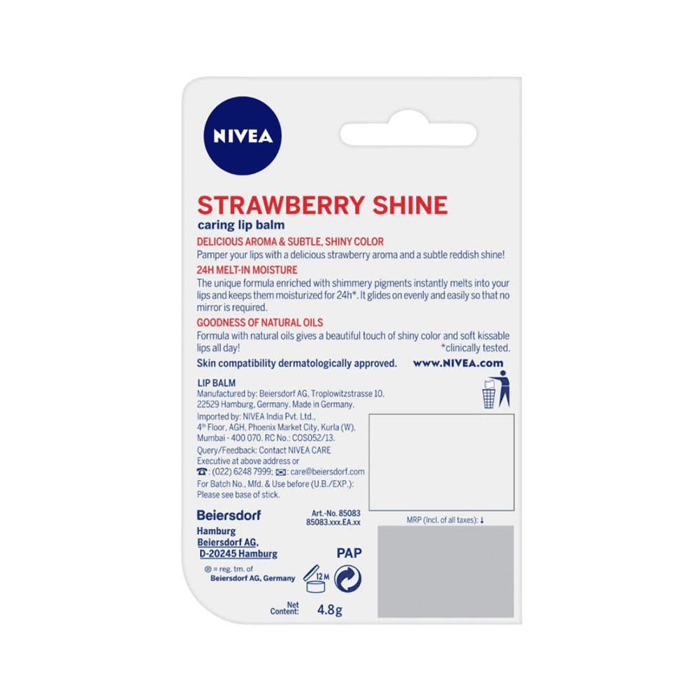 Nivea Lip Balm with Natural Oils | Strawberry Shine - Image 2