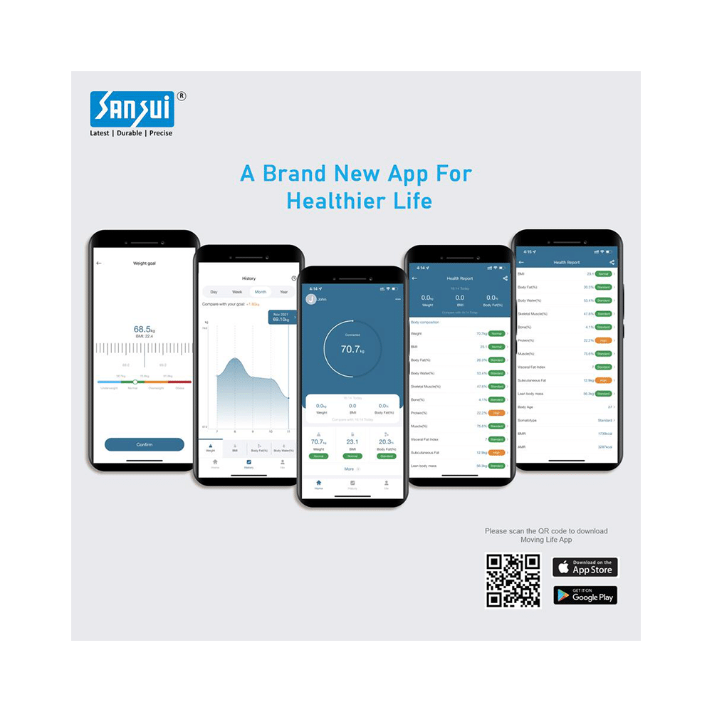 Sansui Smart Bluetooth Body Fat Analyser Weighing Scale Black 180kg - Image 5