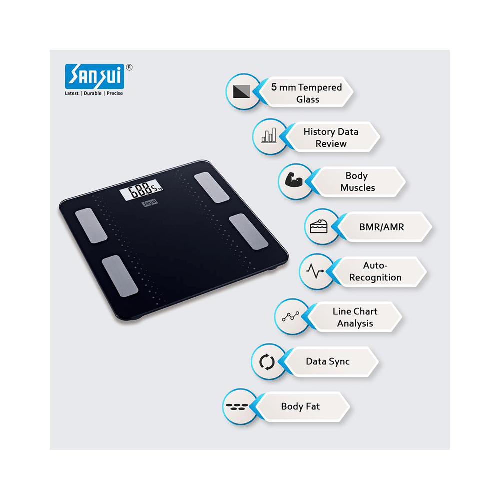 Sansui Smart Bluetooth Body Fat Analyser Weighing Scale Black 180kg - Image 3