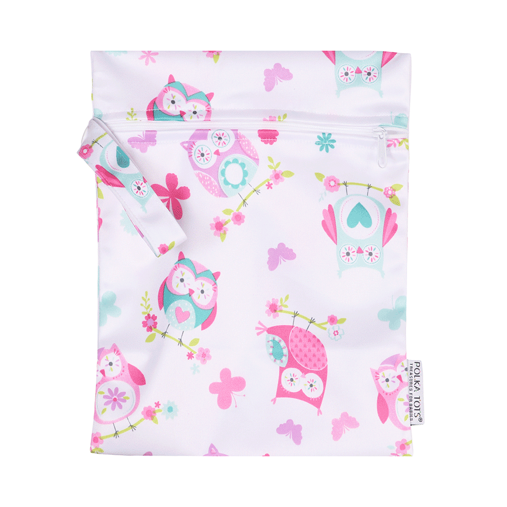 Polka Tots Wet Cloth Pouch Bag Owl Bird Design 20 X 25 cm - Image 1