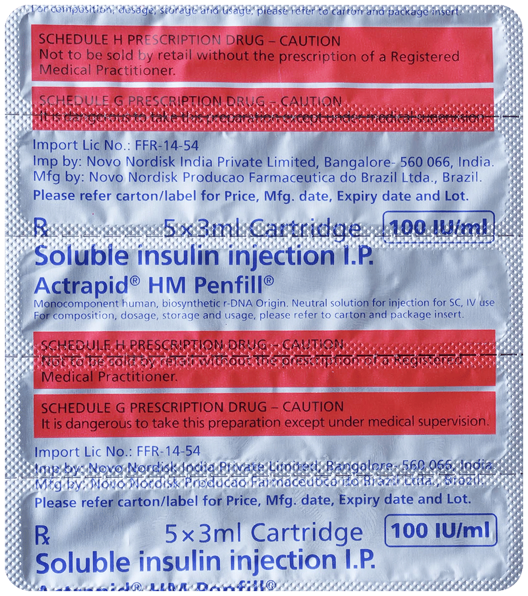 Actrapid HM Penfill 100iu/ml (Each 3ml) - Image 2