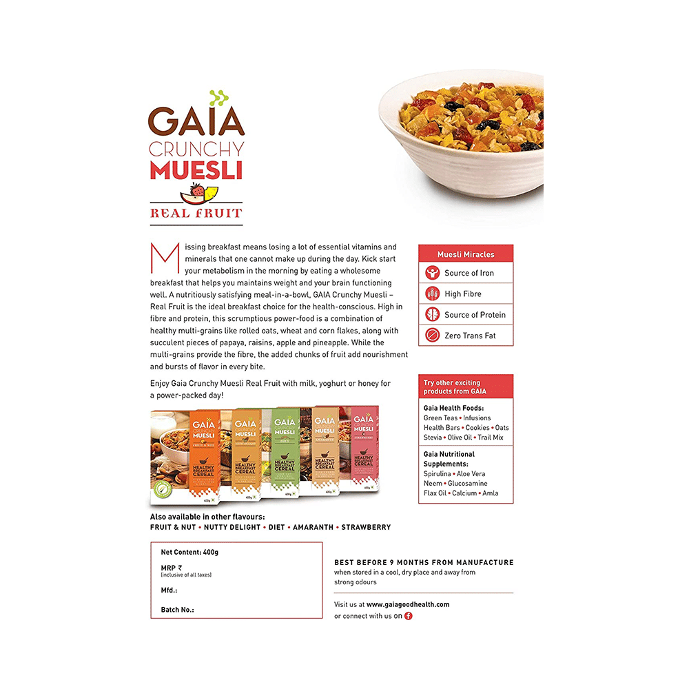 GAIA with Vitamins, Minerals, High Protein & Fibres for Nutrition | Crunchy Muesli Real Fruit - Image 2