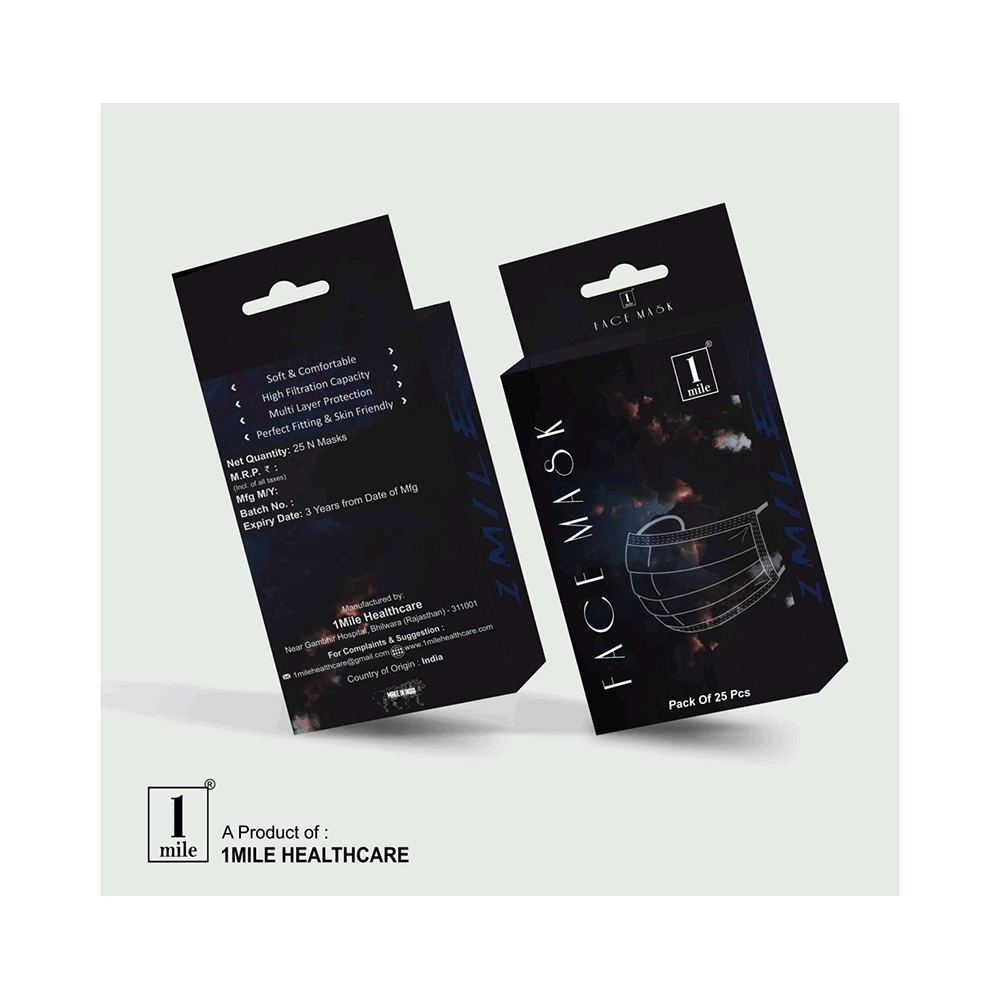 1Mile Blue Universal 3 Ply Disposable Surgical Face Mask with Nose Pin - Image 3