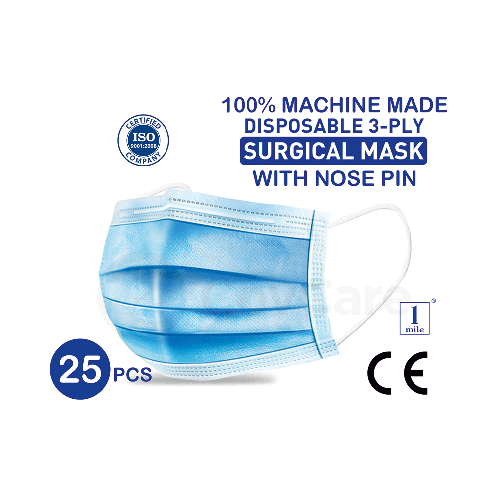 1Mile Blue Universal 3 Ply Disposable Surgical Face Mask with Nose Pin - Image 5