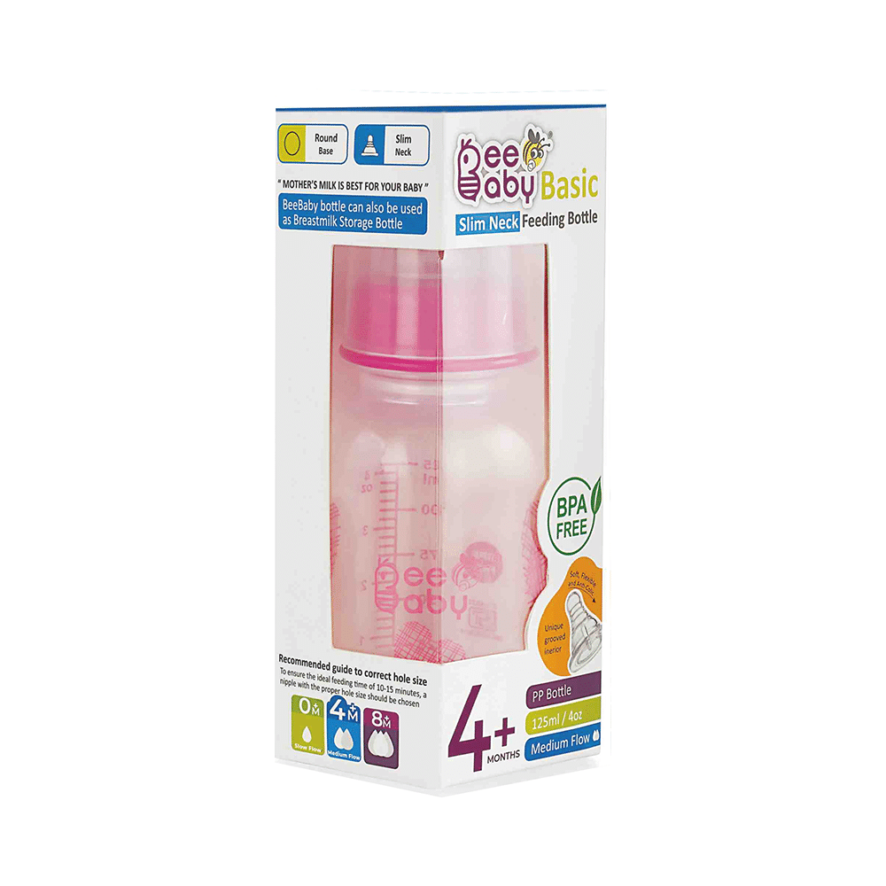 BeeBaby Basic Slim Neck Baby Feeding Bottle with Anti 4 Months+ Pink - Image 2