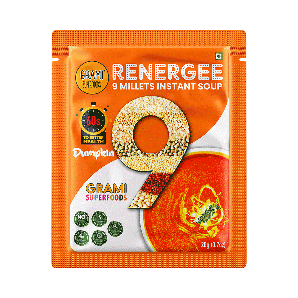 Grami Superfoods Renergee 9 Millets Instant Gluten Free Soup Sachet (20gm Each) Pumpkin - Image 5