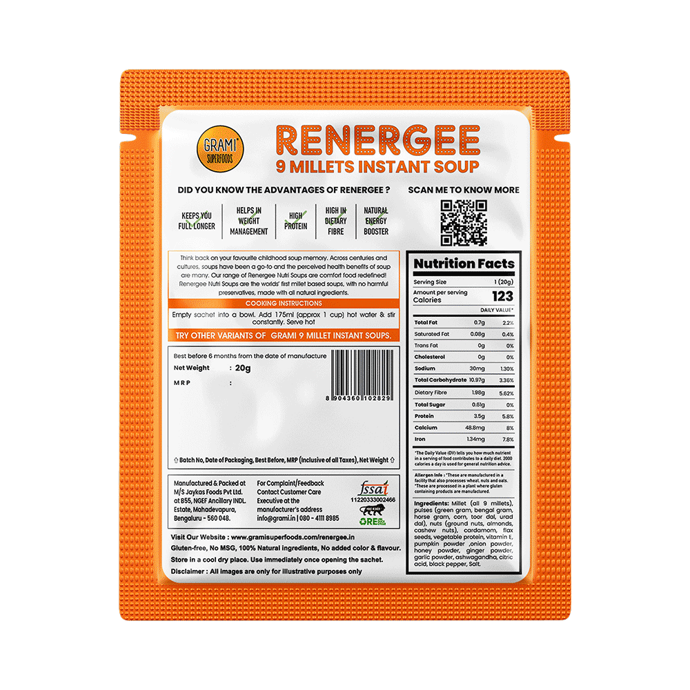 Grami Superfoods Renergee 9 Millets Instant Gluten Free Soup Sachet (20gm Each) Pumpkin - Image 4