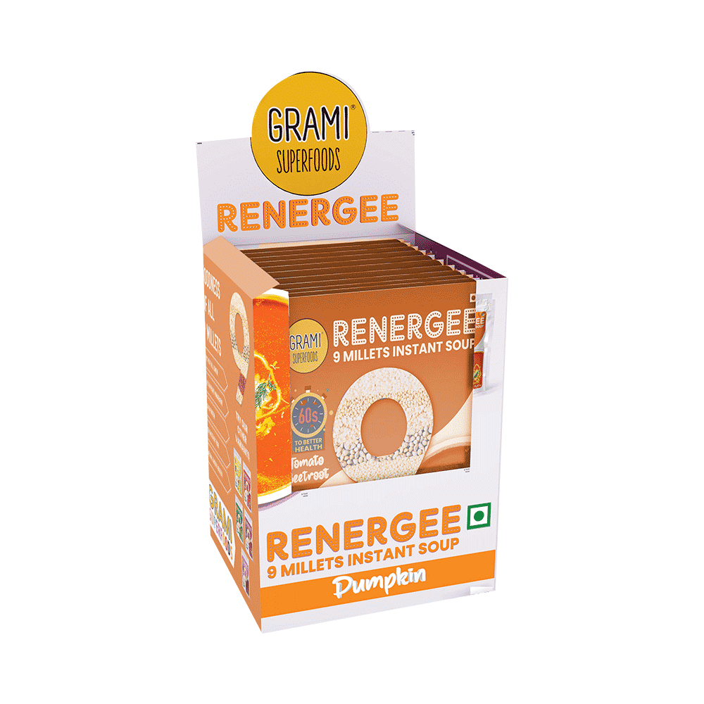 Grami Superfoods Renergee 9 Millets Instant Gluten Free Soup Sachet (20gm Each) Pumpkin