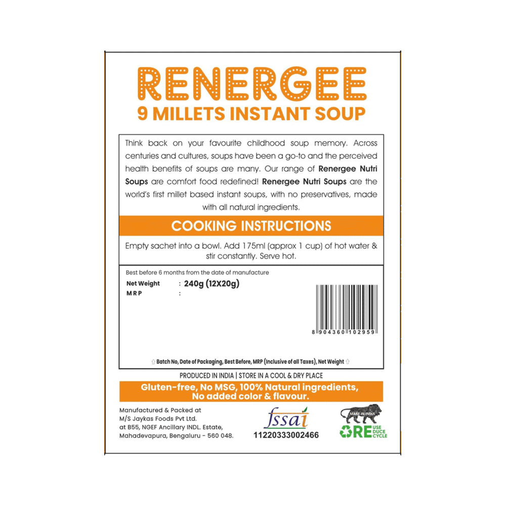 Grami Superfoods Renergee 9 Millets Instant Gluten Free Soup Sachet (20gm Each) Pumpkin - Image 3
