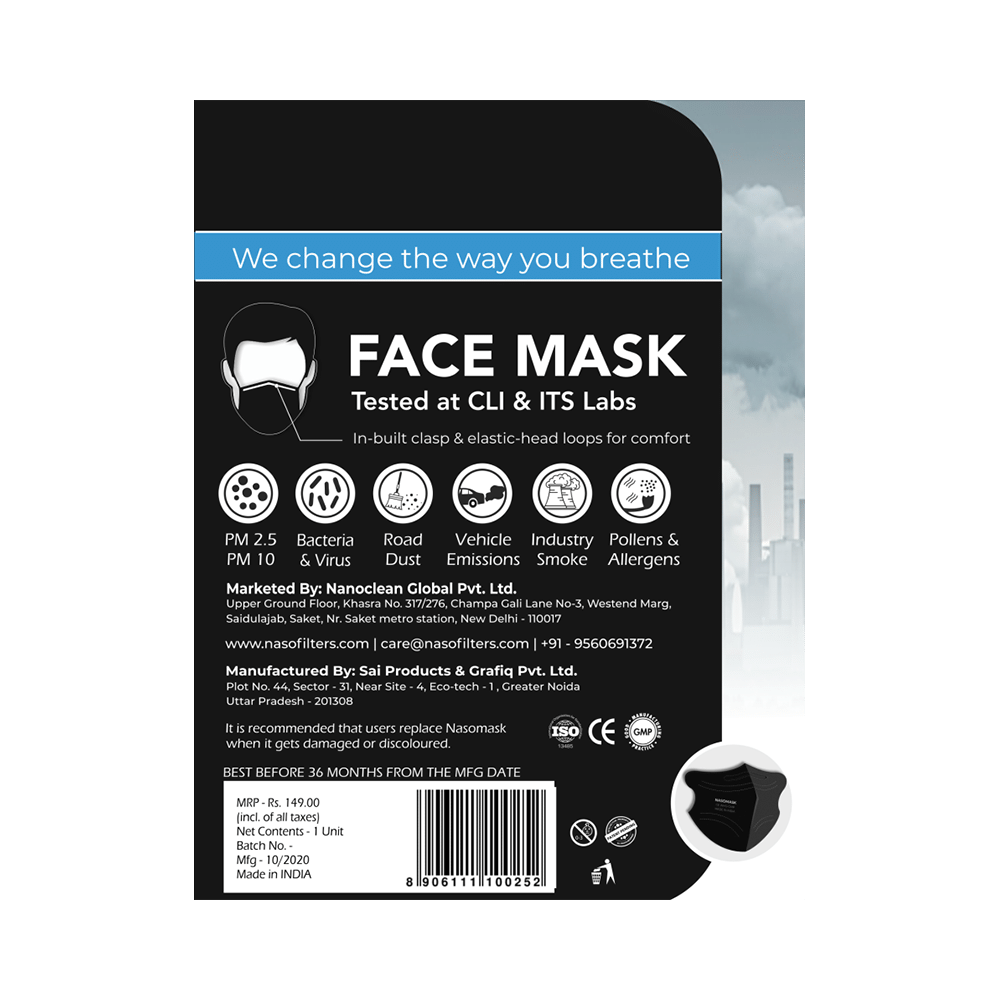 Nasomask Black N95 Grade Filter Anti-Pollution Face Mask - Image 2