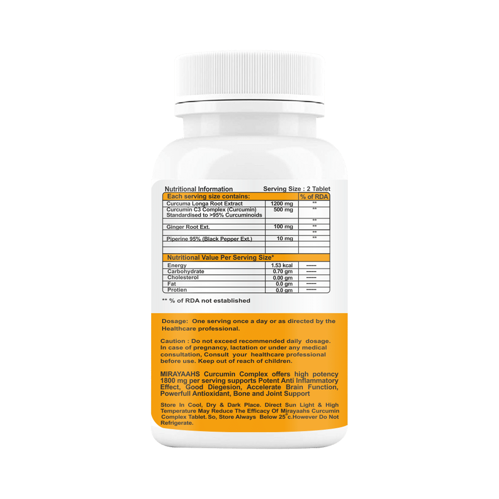 Mirayaahs Curcumin 95% with Piperine Tablet Sugar Free - Image 3