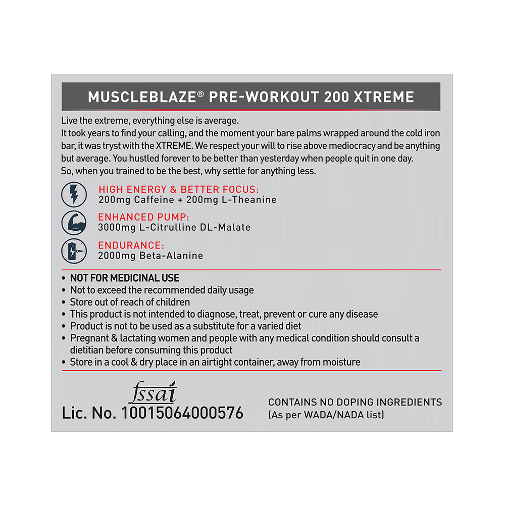 MuscleBlaze Pre-Workout 200 Xtreme | For Energy, Endurance & Muscle Pump | Powder Fruit Punch - Image 5