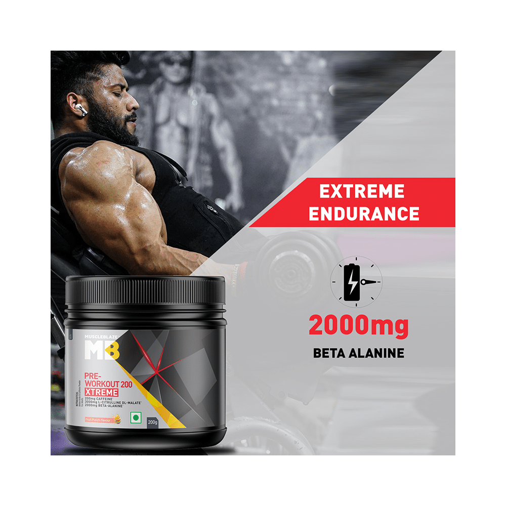 MuscleBlaze Pre-Workout 200 Xtreme | For Energy, Endurance & Muscle Pump | Powder Fruit Punch - Image 8