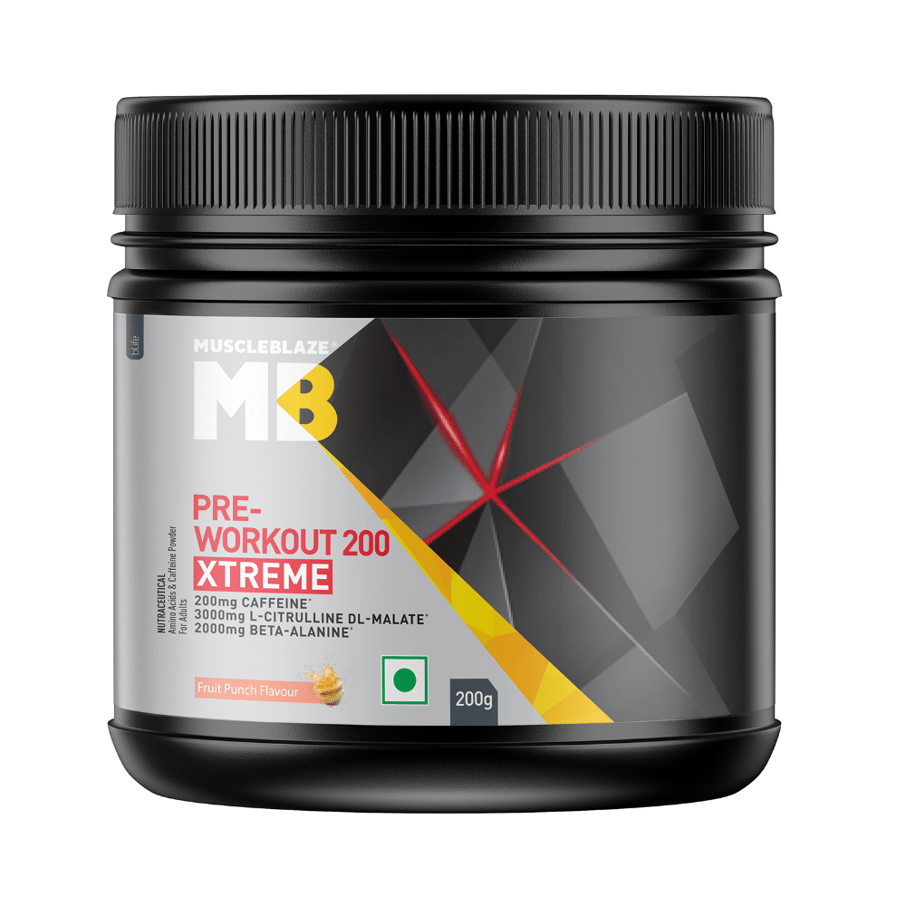 MuscleBlaze Pre-Workout 200 Xtreme | For Energy, Endurance & Muscle Pump | Powder Fruit Punch - Image 1