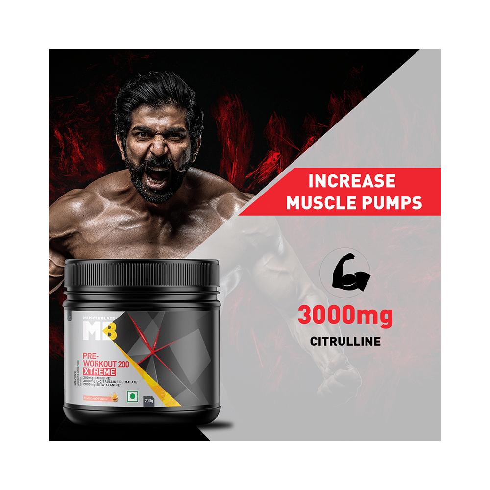 MuscleBlaze Pre-Workout 200 Xtreme | For Energy, Endurance & Muscle Pump | Powder Fruit Punch - Image 7
