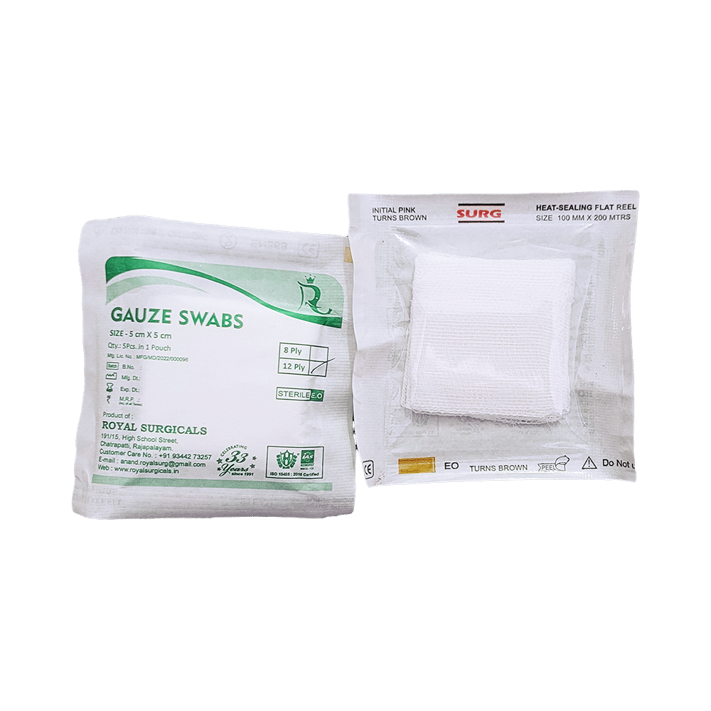 Royal Surgicals Gauze Swabs Sterile (5 Each) 5cm x 5cm x 12ply - Image 2