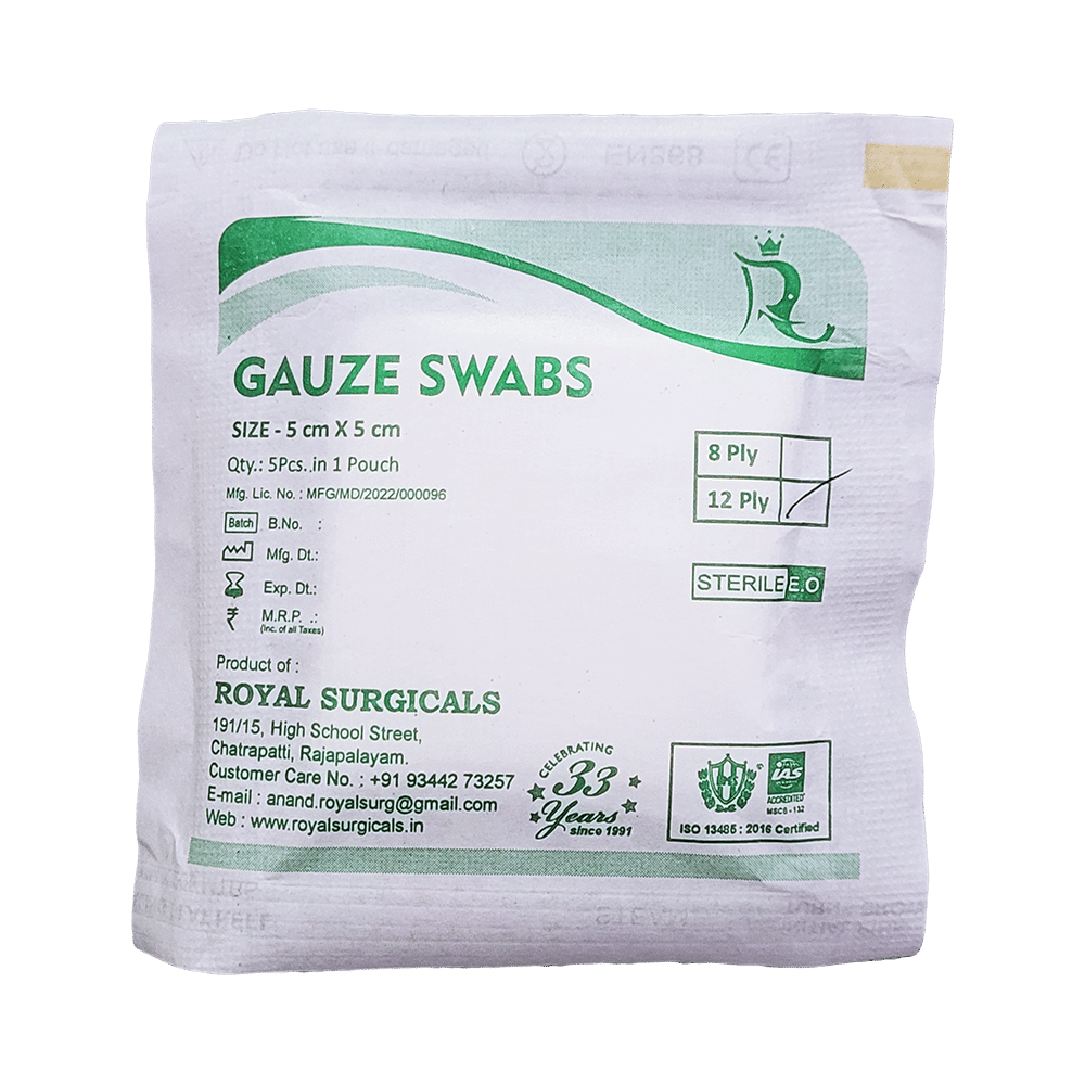Royal Surgicals Gauze Swabs Sterile (5 Each) 5cm x 5cm x 12ply