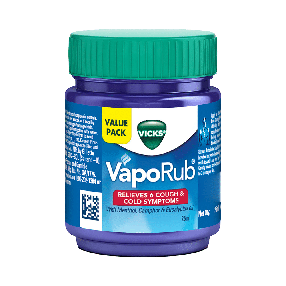 Vicks Vaporub Balm with Menthol, Camphor & Eucalyptus Oil | Relieves 6 Symptoms of Cough & Cold | Goodness of Ayurveda - Image 1