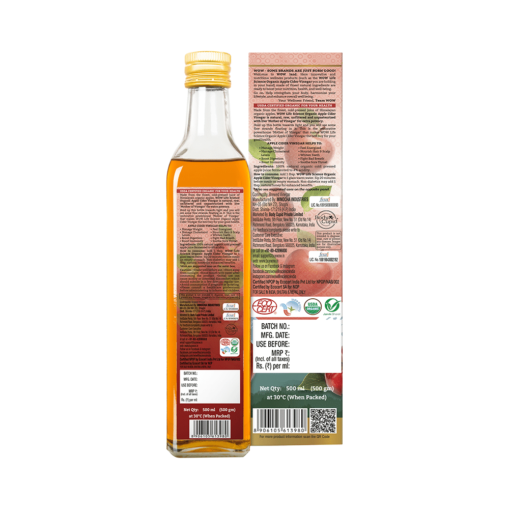 WOW Life Science Organic Apple Cider Vinegar ACV with The Mother | Raw, Unfiltered & Unpasteurized - Image 3