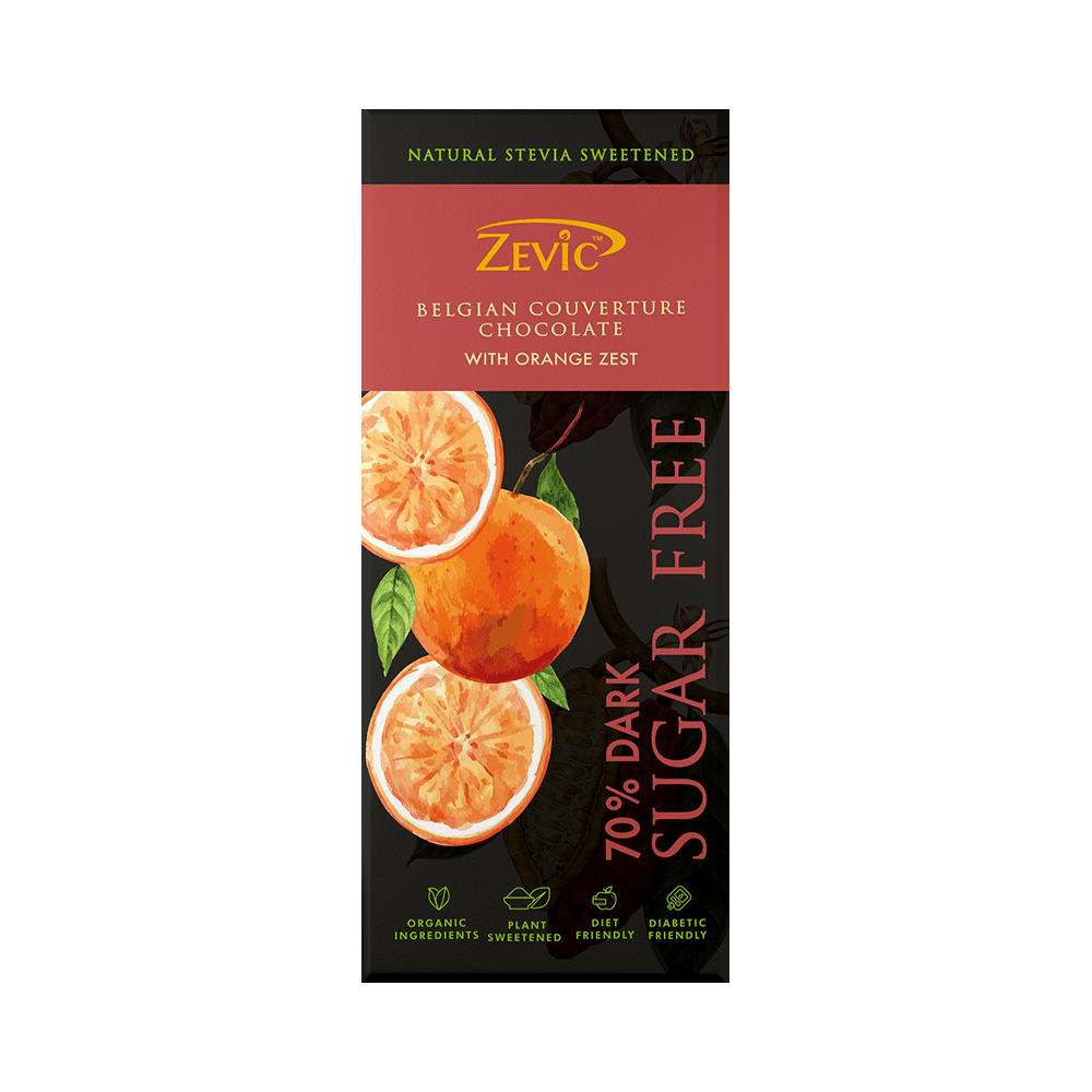 Zevic 70% Dark Chocolate | Diabetic Friendly | Flavour Zesty Orange - Image 1