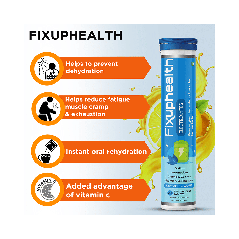 Combo Pack of Fixuphealth Natural Amla 1000mg Vit C & Zinc Effervescent Tablet Orange and Fixuphealth Electrolytes Effervescent Tablet Lemon (20 Each) - Image 13