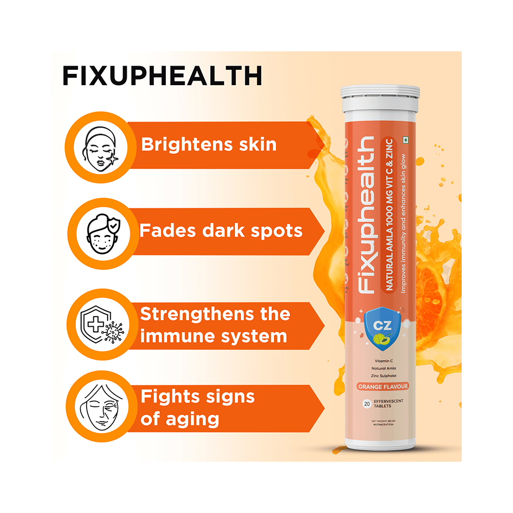 Combo Pack of Fixuphealth Natural Amla 1000mg Vit C & Zinc Effervescent Tablet Orange and Fixuphealth Electrolytes Effervescent Tablet Lemon (20 Each) - Image 4