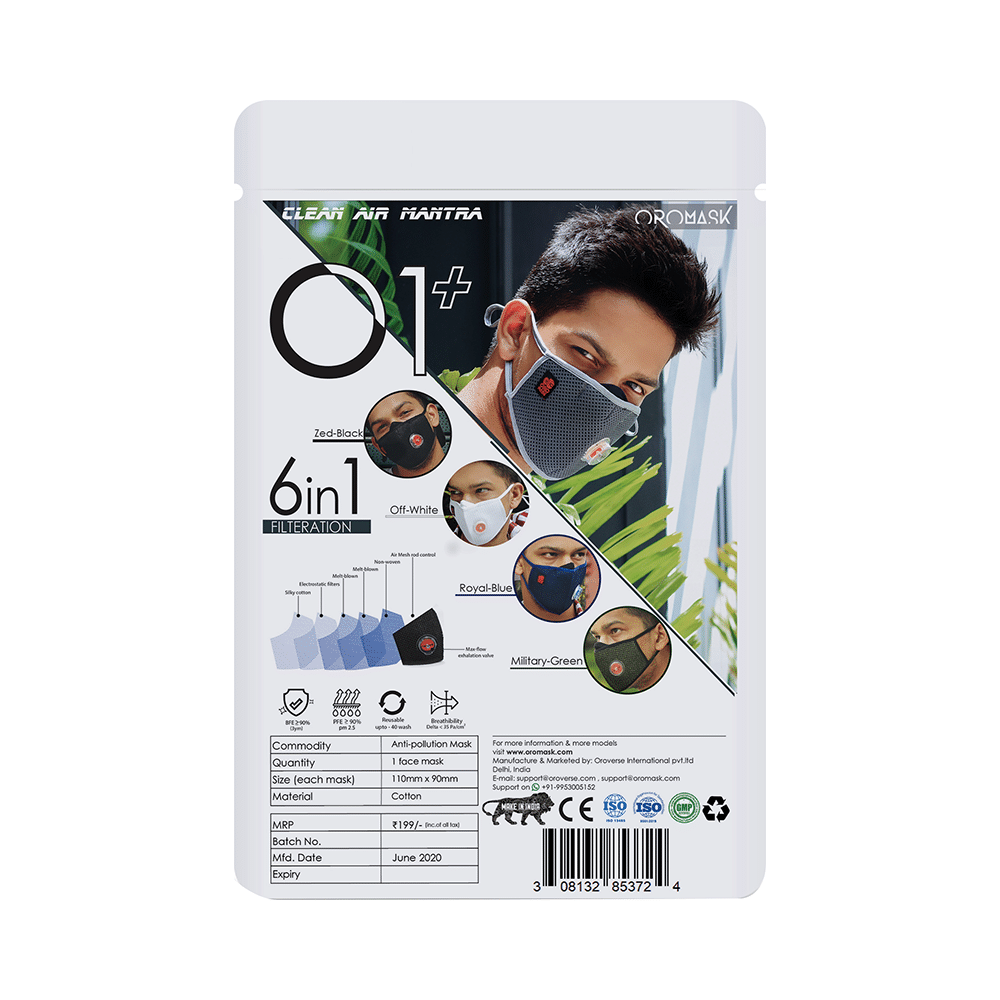 Oromask O1 Plus+ 6 Layer Protection Mask with Respiratory Valve Grey - Image 2