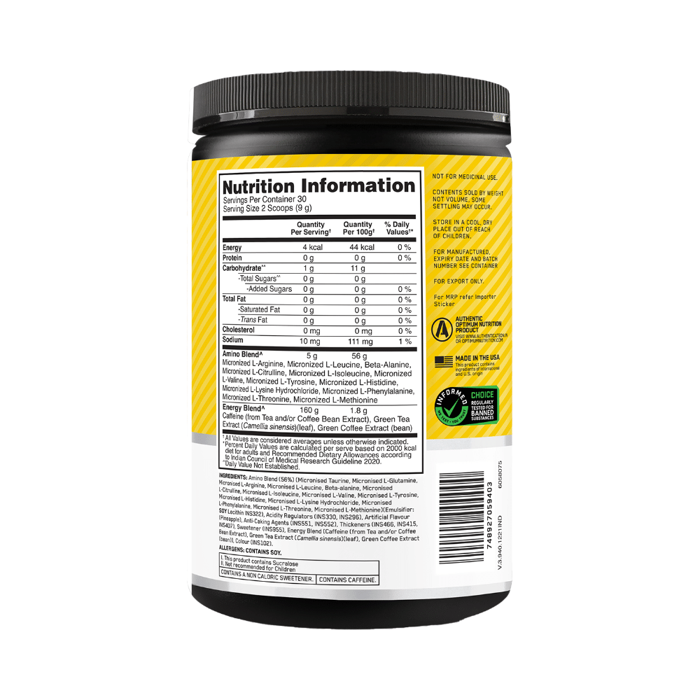 Optimum Nutrition (ON) Essential Amino Acids Energy Powder for Focus & Muscle Recovery | Flavour Pineapple - Image 2