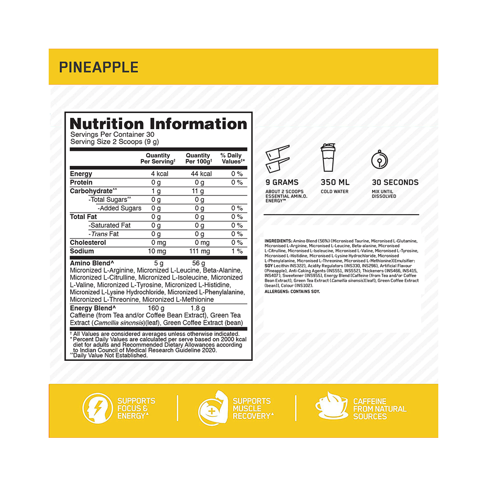 Optimum Nutrition (ON) Essential Amino Acids Energy Powder for Focus & Muscle Recovery | Flavour Pineapple - Image 4