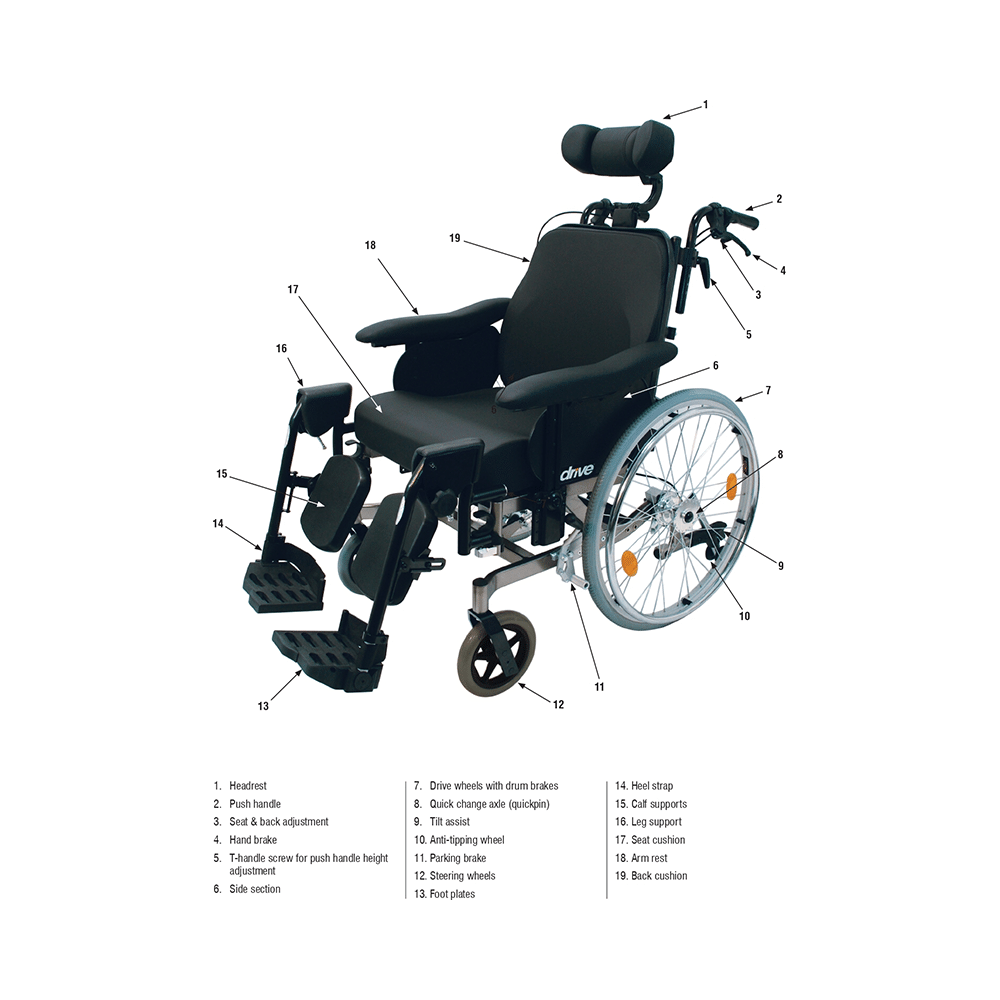 Drive Devilbiss Healthcare Multifunction Aluminium Multitec Wheelchair with Drum Brake Seat Width 49cm Black & Grey - Image 2