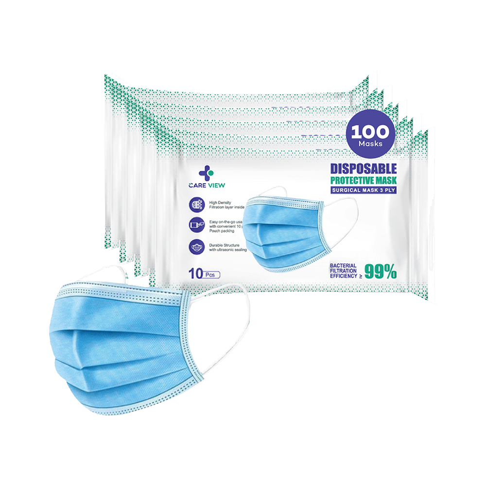 Care View 3 Ply Disposable Protective Surgical Face Mask Blue - Image 1