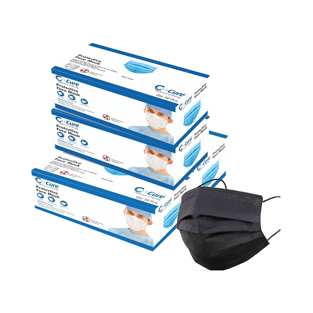 C Cure Protective Face Mask, 3 Ply Mask with Earloop (50 Each) Black & White Regular