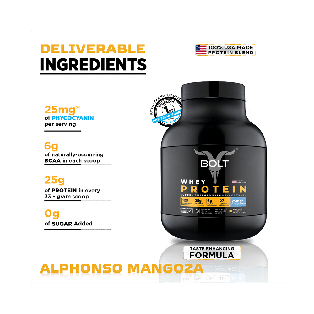 Bolt Whey Protein for Muscle Growth & Lean Muscle Mass | Flavour Powder Alphonso Mangoza - Image 2