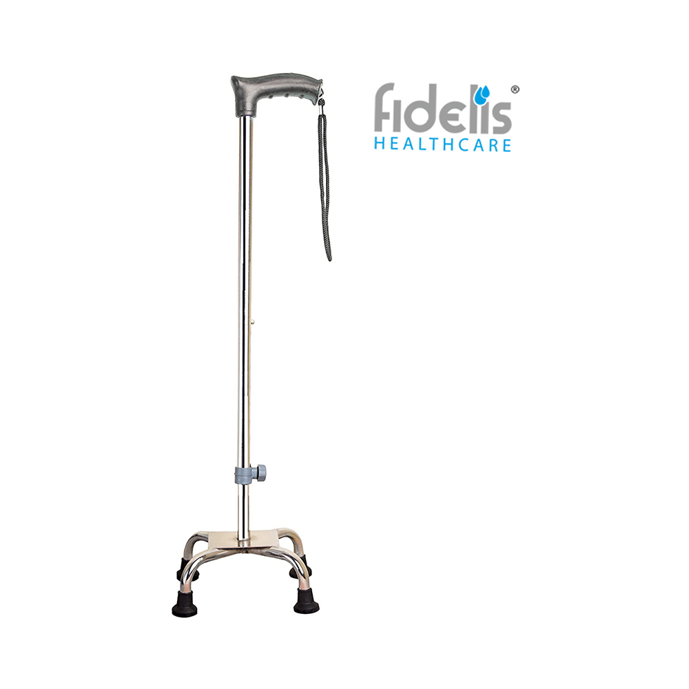 Fidelis Healthcare Mild Steel Adjustable Walking Stick 4 Leg with Metal Base Grey