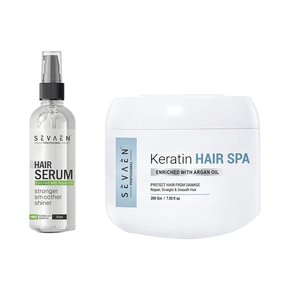 Sevaen Professional Combo Pack of Keratin Hair Spa Enriched with Argan Oil 200gm and Hair Serum 50ml - Image 1