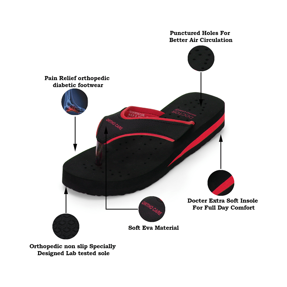 Doctor Extra Soft Ortho Care Orthopaedic Diabetic Pregnancy Comfort Flat Flipflops Slippers For Women 9 UK BK Red - Image 2