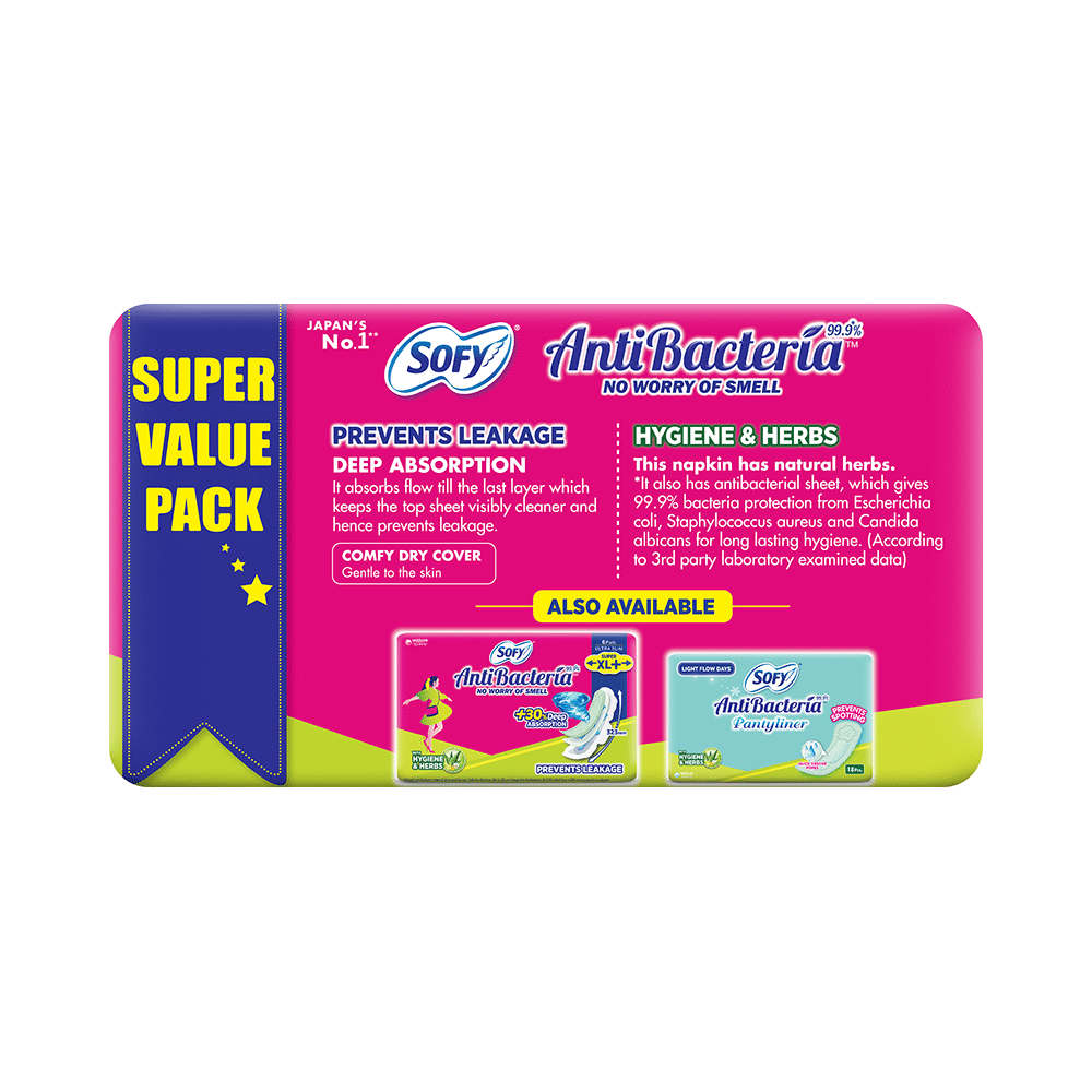 Sofy AntiBacteria 99.9% Sanitary Pads Extra Long Super Saver Pack - Image 2