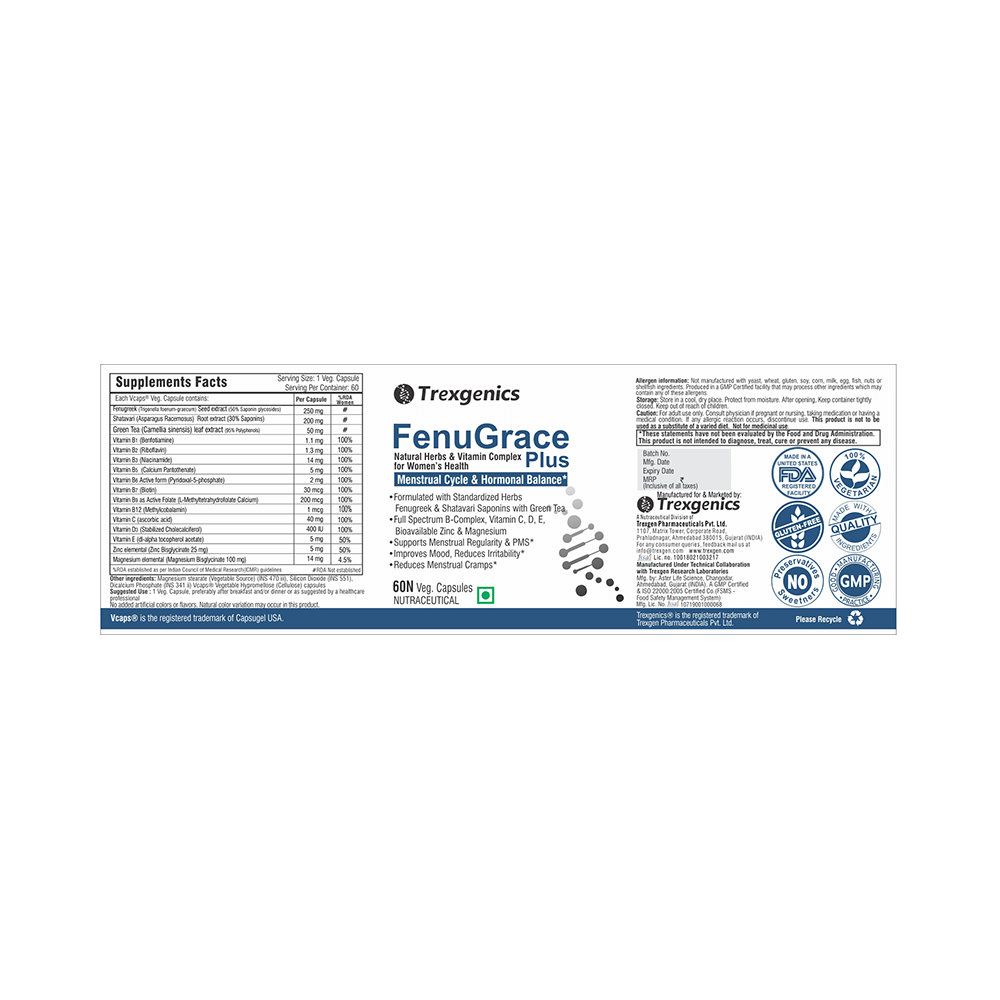 Trexgenics FenuGrace Plus Menstrual Cycle Support Veg Capsules - Image 2