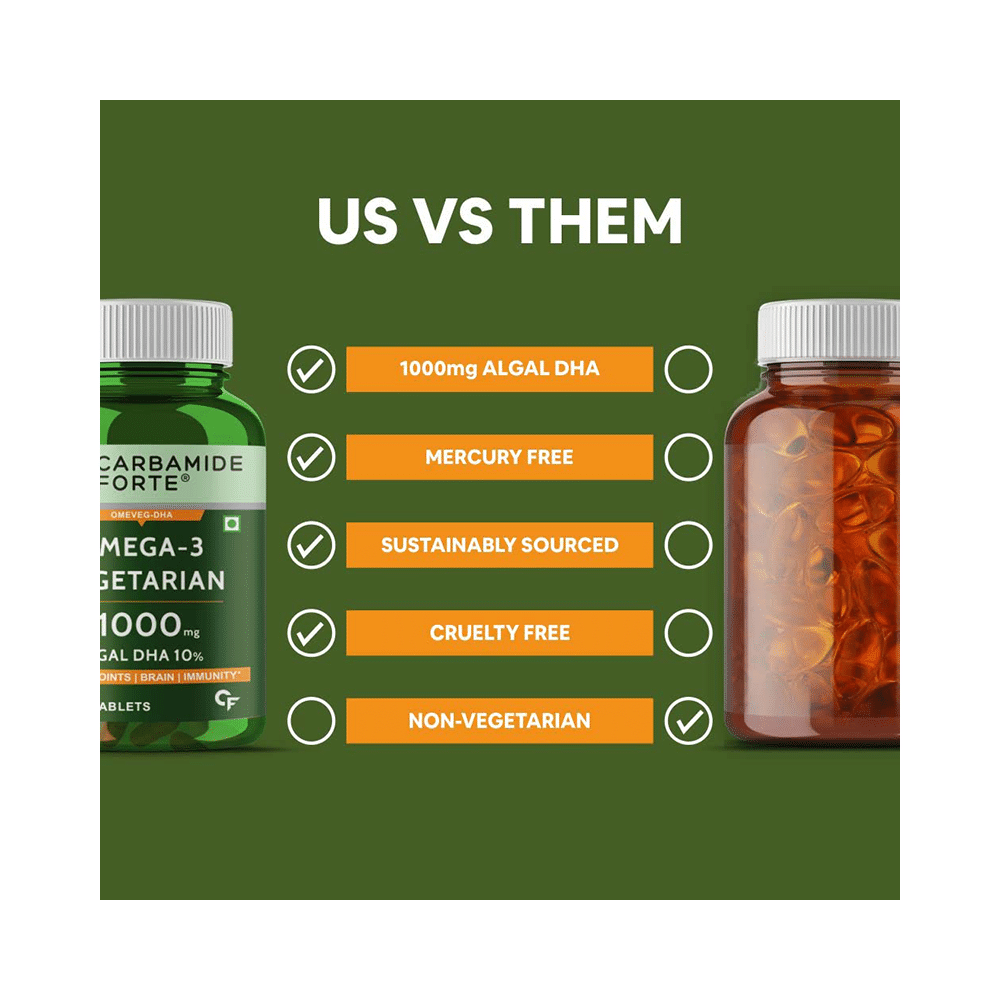 Carbamide Forte Omega 3, 1000mg Algal DHA Vegetarian Tablet - Image 8
