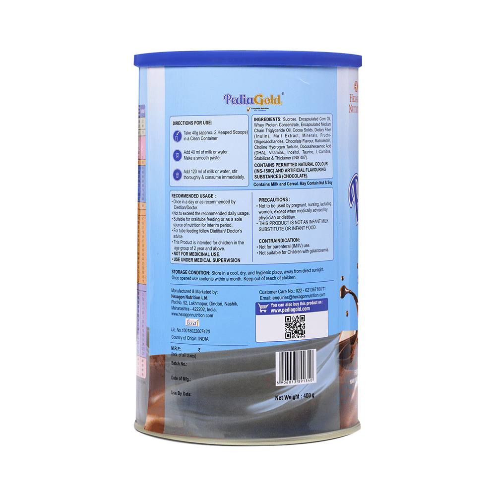 PediaGold with Protein, Iron, Calcium & DHA | For Kids' Growth & Immunity | Flavour Chocolate Powder - Image 3