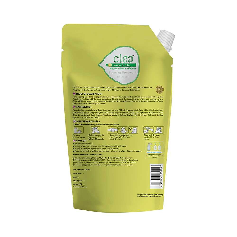 Ginni Clea Foaming Handwash Lemon & Tulsi Refill Pack - Image 2