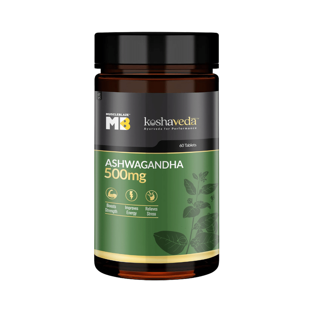 MuscleBlaze Ashwagandha 500mg Tablet | For Stress Relief, Energy & Strength - Image 1