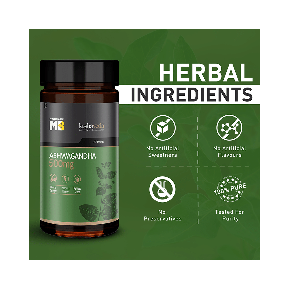 MuscleBlaze Ashwagandha 500mg Tablet | For Stress Relief, Energy & Strength - Image 5
