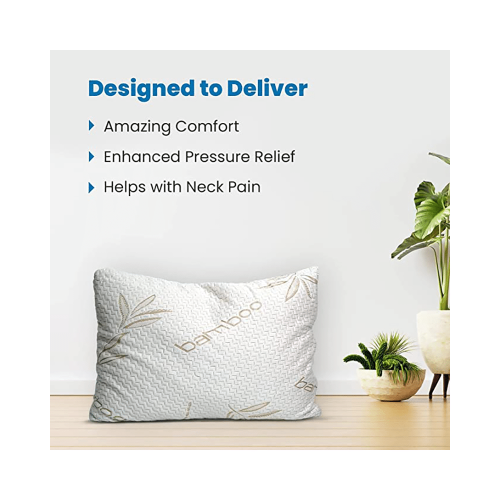 Sleepsia Memory Foam Bamboo Pillow with Washable Pillow Case White - Image 2