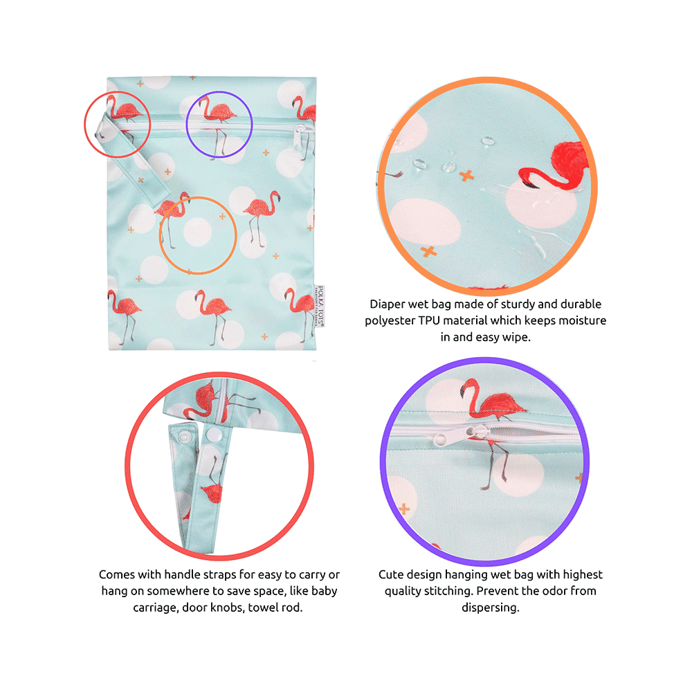 Polka Tots Wet Cloth Pouch Bag Flamingo Bird Design 30 X 40 cm - Image 9