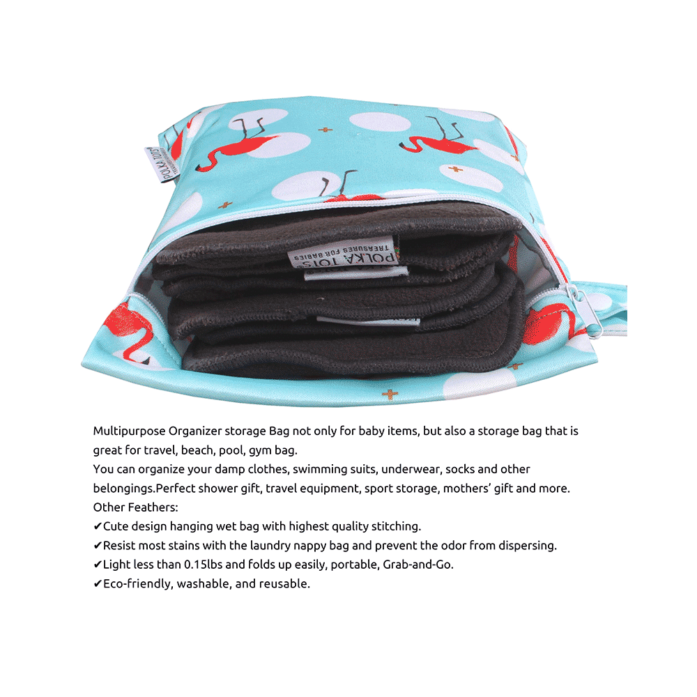 Polka Tots Wet Cloth Pouch Bag Flamingo Bird Design 30 X 40 cm - Image 10