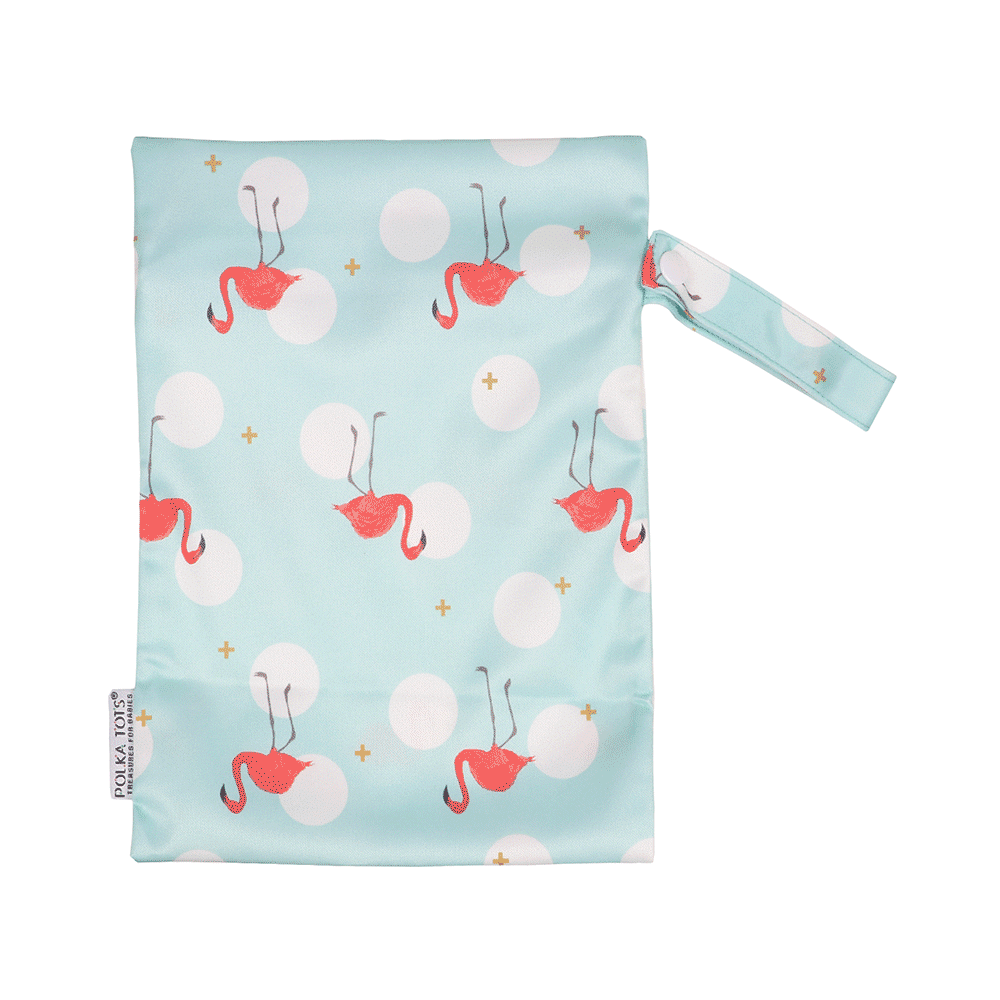 Polka Tots Wet Cloth Pouch Bag Flamingo Bird Design 30 X 40 cm - Image 3