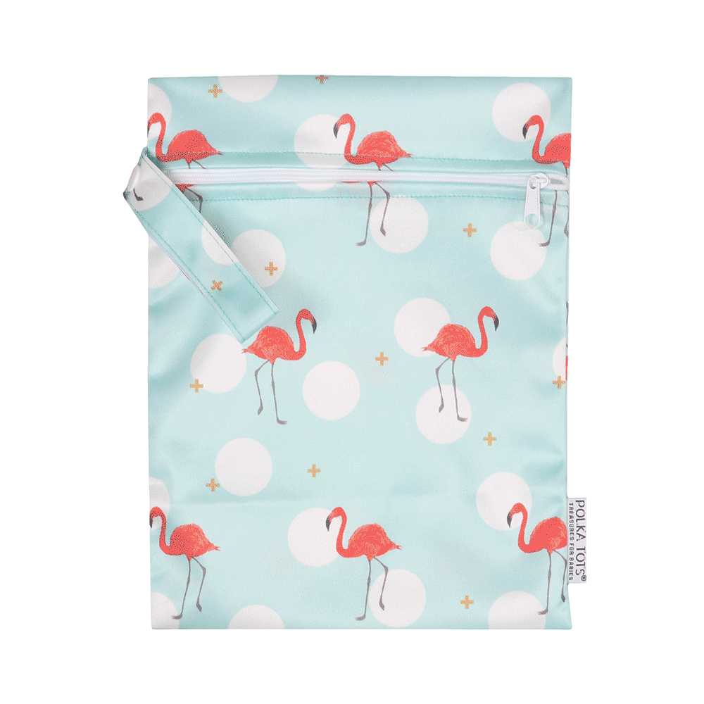 Polka Tots Wet Cloth Pouch Bag Flamingo Bird Design 30 X 40 cm - Image 1