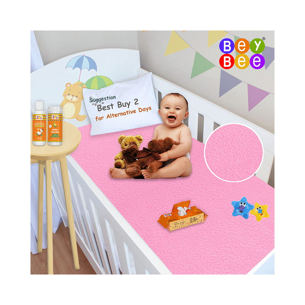 Bey Bee Waterproof Baby Bed Protector Dry Sheet for Toddlers (100cm X 70cm) Medium Pink - Image 2