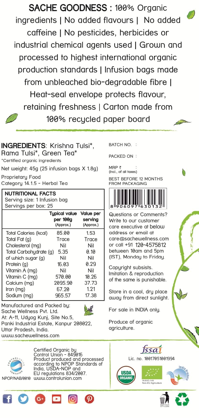 Sache Wellness Organic Tulsi Green Tea - Image 3